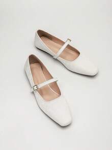 New Fashion Women's Square Toe Minimalist Mary Jane Flat Shoes, Casual Comfortable - White - View 6