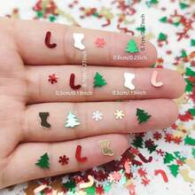 15g Random Color Christmas Style Snowflake Christmas Tree Cane Design Glitter, Used For Holiday Decoration, DIY Nail Accessories, And Makeup Crafts - Color - View 2