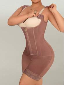 High-Waist Plus Size Shaping Romper Shorts With Waist Cinching, Tummy Control, And Butt Lifting - Brown - View 8