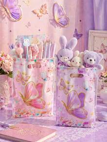 10/20/50pcs Butterfly Gift Bags, Pink Purple Butterfly Print Party Favor Bags, Plastic Party Supplies, Suitable For Baby Shower Decoration, Girls Birthday Party - Multicolor - View 7