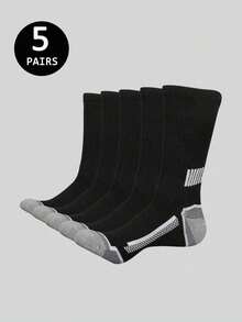 10 Pairs Men's Mid-Calf Socks, Black White Gray Colorway, Striped Ankle Support Design, Comfortable Outdoor Sports Socks, Back To School Season - Multicolor - View 5