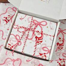 10/30/60pcs Christmas Bow & Santa Claus Pattern Tissue Paper, 50*35cm Gift Wrapping Paper, Suitable For Christmas Gift Decoration, Birthday Gift Wrapping, Bouquet Wrapping, Gift Bag Filler And Party Gifts - Multicolor - View 3