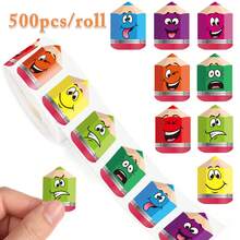 500 PIEZAS/Rollo Pegatinas de Lápiz Coloridas 2.5cm/1 pulgada Pegatinas de Lápiz con Forma de Grafiti Pegatinas de Lápiz Brillantes Marcado de Entrenamiento en Casa, Primer Día de Escuela - Multicolor - Ver 1