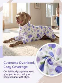 1PC Dog Shedding Hair Control Pajamas - Warm High Stretch Full Coverage Pet Rompers, Anti Licking & Bug Protective Jumpsuit For Small Medium Large Dogs, All Over Printing Dog Clothes - Cute Blueberry Pattern - Multicolor - View 3