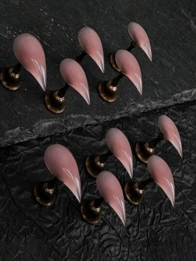 10pcs 25MM Kuku Palsu Pendek Ujung Lancip Gaya Vintage Minimalis Kasual Elegan Sehari-hari yang Unik dan Menawan, Cocok untuk Anak Perempuan dan Wanita, Membuat Anda Lebih Menawan