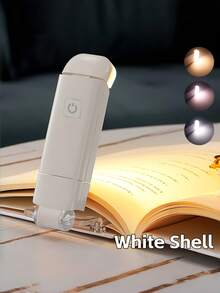 New Foldable USB Rechargeable Reading Light, Eye-Protection Reading/Night Light, Suitable For Night Use, 3 Light Colors, 3 Brightness Levels, White Shell, Includes Book Clip, Portable And Easy To Store - A - View 3