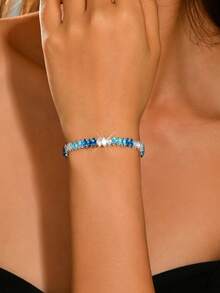 Light Luxury Niche Gradient Ocean Blue-Green Thin Bracelet, Suitable For Daily Wear, Party, Ball, Banquet, Anniversary And Holiday Gift - Multicolor - View 2