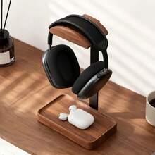 1Pc Walnut Headphone Stand, Stores Desktop Items, Desktop Storage Stand, Non-Slip Base, Stable Load-Bearing, Suitable For Most Headphone Models, Charming Decoration, High-Quality Desktop Ornament, Office School Desk Accessories, School Essentials, Office Decor And Accessories, Back To School - Multicolor - View 5