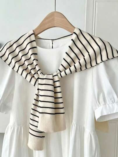 1pc Hot-Selling Minimalist Elegant Striped Patchwork Knit Shawl For Women, Can Be Worn As Outerwear, Fashionable And Versatile