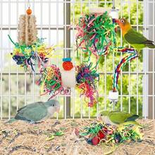 2pcs Random Style Bird Toy Set Climbing Cotton Rope Colorful Vine Ball Random Raffia Grass Small And Medium Parrot Chewing Grinding Teeth Chewing Toy Bird Cage Hanging Ornament Pet Supplies - A+B - View 7