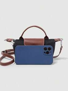 Dedoo Bolso de mano mini de nailon con bloques de color, estilo clásico de moda primavera/verano, bolso bandolera/de hombro minimalista y versátil con diseño de concha - Negro - Ver 6