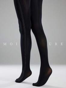 MOIRÉALLURE 1Pair Solid Color Suitable For Daily Life Fashion Pantyhose - Black - View 7