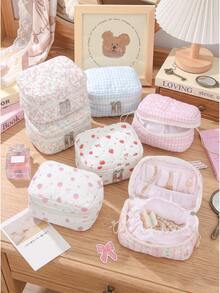 1 Buah Tas Perhiasan Perjalanan Motif Bunga Pastoral Manis, Tas Aksesori Multi Kompartemen Portabel, Penyimpanan Aksesori Makeup Harian untuk Anak Perempuan, Hadiah Ulang Tahun - MultiWarna - View 3