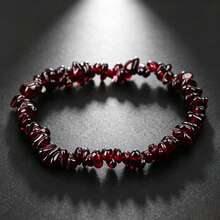 Natural Garnet Chip Elastic Bracelet, Crystal Healing Anxiety Relief & Emotional Balance Jewelry (Natural Stone Shape And Color May Vary) - Pomegranate - View 2