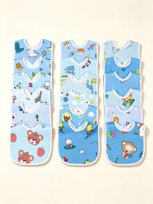 5pcs/Pack Random Blue Tone Crystal Velvet Baby Bibs, Soft Skin-Friendly Printed Pattern U-Shaped Drool Bibs - Multicolor - View 10