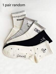1/5 Pairs Women's Cute Letter Bow Rabbit Short Socks, Soft & Breathable, Suitable For Commuting, Home Wear, Holiday Gifts - Multicolor - View 7