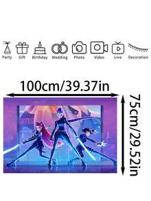 KPop Demon Hunters Rumi, Mira, Zoe Themed Party Background Fabric Is Suitable For Banners, Home Decor, Birthday Gifts, Props, Atmosphere Decoration, And Cute Gifts For Festivals And Parties - Multicolor - View 8