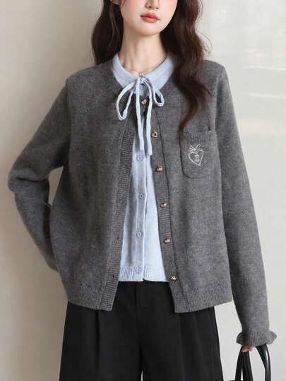Women's Autumn/Winter Casual Minimalist Front Tie Design 2 In 1 Cardigan Sweater Jacket Fall