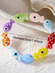 1pc Children's European & American Bohemian Style Ceramic Fish Bead Colorblock Bracelet, Cute Daily Accessory - Multicolor - View 4