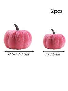 1 Set Velvet Artificial Pumpkin, Pink Faux Velvet Autumn Decor, Suitable For Halloween, Thanksgiving, Autumn Harvest, Home, Wedding, Farmhouse, Tabletop, Christmas Party Decoration, Creative Gift - Pink - View 11