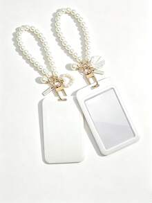 1 Macaron ABS Solid Color Push-Pull Card Holder With Pearl Chain And Pearl Shell Pendant. Student Wristband Card Holder, Student Wristband Women's Card Holder, ID Bus Protective Cover, Student Campus Card Protective Cover - A - View 6