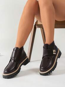 British Academy Style Workwear Ankle Boots Women's Lace-Up Side Zipper Thick Sole Autumn/Winter Commute Boots - Coffee Brown - View 2
