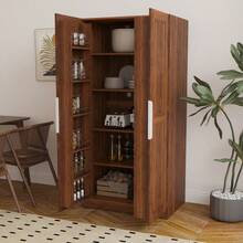62.99in Kitchen Pantry Cabinet, Walnut  Freestanding Buffet Cupboards Sideboard With Doors &  Shelves, Kitchen Pantry Storage Cabinet For Kitchen, Living Room And Dinning Room-XY346867 - Multicolor - View 1