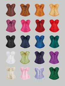 Elegantes Vintage-Korsett-Top im Hofstil mit Vorderknöpfen, Schnürung hinten, Taillenformung durch Stäbe, geeignet für Hochzeit, Party, Halloween-Outfit - Verschiedenfarbig - Übersicht 3