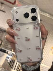 حافظة هاتف Ins Girl وردية مرصعة بالراينستون بتصميم الكرز متوافقة مع Apple 17 Pro Max, 16, 15 Pro, 14, 13, 12 Pro, 11, Air, X، تغطية كاملة، مقاومة للسقوط، بأسلوب كوري - شفاف - مشاهدة 1