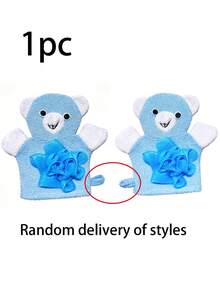 1 pieza Manopla de baño infantil con diseño de oso lindo, de uso doble como guante de ducha, color aleatorio - Azul - Ver 9