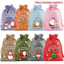 1/8/16pcs,Christmas Decorations, Christmas Tree Decorations, Gift Bags, Burlap Gift Bags, Wedding Burlap Bags, Yarn Drawstring Linen Jewelry Bags, Suitable For Birthdays, Parties - Multicolor - View 7
