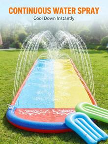 Dual Lane PVC Inflatable Water Slide, Outdoor Water Spray Surfing Slide, Comes With 2 Inflatable Slide Mats, Suitable For Backyard Lawn Summer Water Fun - 彩色 - 查看 6