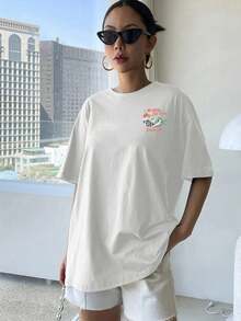 Front And Back: "We Were Only Trying To Drown Her," Mermaid Print T-Shirts, Casual Short-Sleeve Crew Neck Tops, Suitable For Summer And Spring - White - View 3