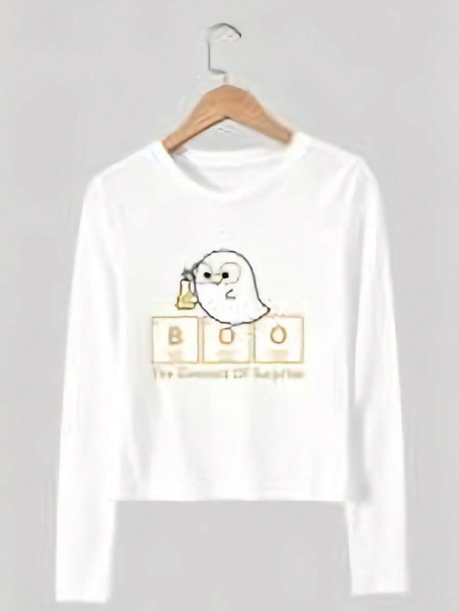 longe sleeve blusen damen elegant dirndl herbst outfit halloween Chemistry Ghost Funny Periodic Table Cropped Long Sleeve Top - 1 - Zobacz 1