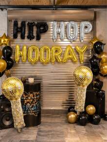 14pcs Hip Hop Theme Letter Balloon Set, Suitable For Birthday, Hip Hop Party, Cool Boy/Girl Party, Music Theme, KTV/Stage Backdrop, Street Culture Theme Party - Multicolor - View 3