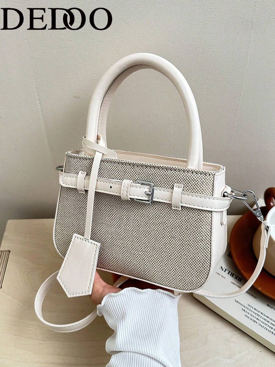 Dedoo Casual Color Block Texture Versatile Commuter Vintage Small Handbag With Metal Buckle Closure For Women