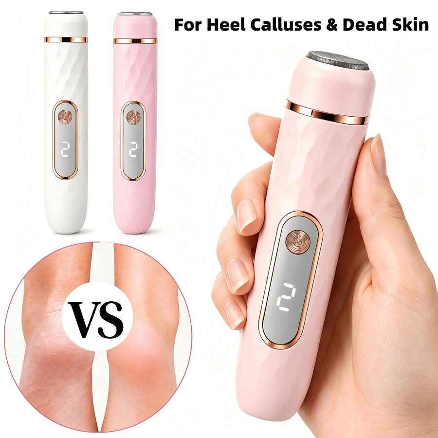 Rechargeable Electric Foot Exfoliator With 2 Replaceable Heads For Removing Dead Skin And Polishing.  Smooth Dual-Color Design (White And Gold).  Ergonomic Handle For A Comfortable User Experience. Women's Foot Cleaning Tools, Must-Have For Summer.
