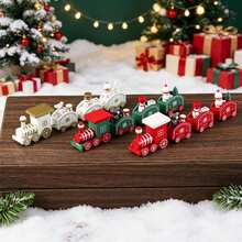 1PC Christmas Wooden Painted Mini Train, Holiday Scene Desktop Decoration, Christmas Window Display Gift, Christmas Gift. - Christmas Train Ornament - View 5