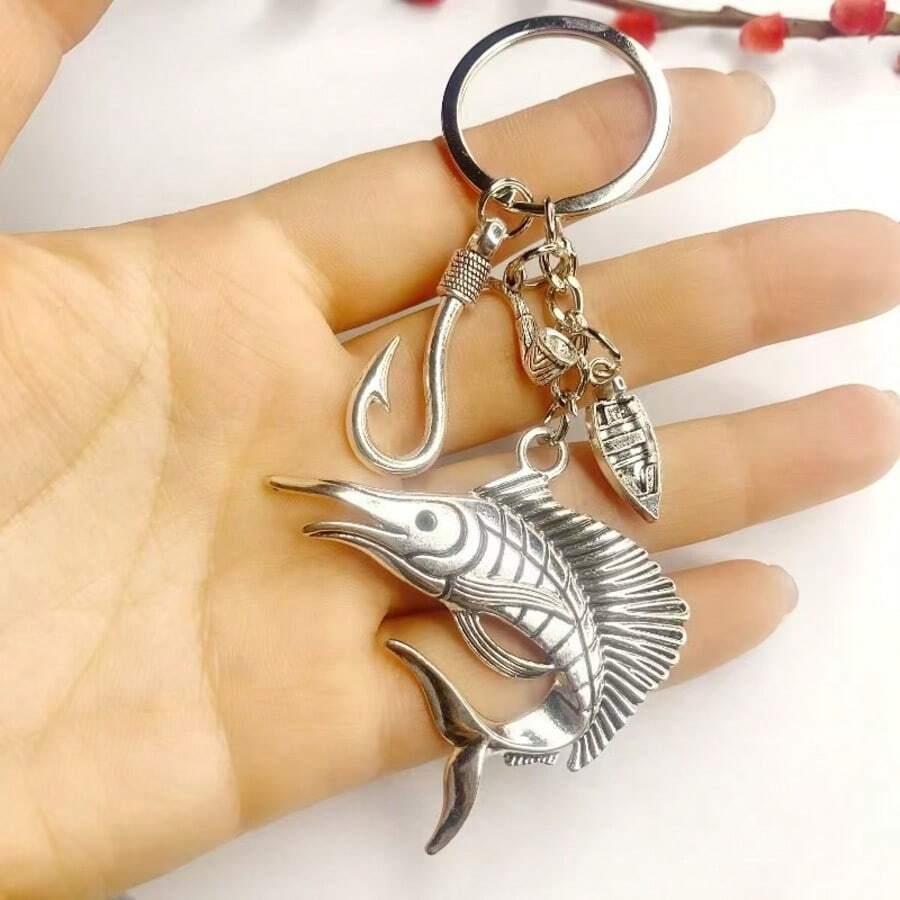 Creative Minimalist Fishing Keychain, Outdoor Marine Fishing Boat Fishing Hook Swordfish Key Chain, Gift For Fishing Enthusiasts - Silver - View 1