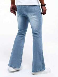 Autumn/Winter New Men's Casual Minimalist Versatile All-Match Flare Jeans - Light Wash - View 5