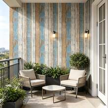 1 Roll Wood Grain Self-Adhesive Wallpaper, 17.7in*39.3/118.1/196.8in, Thickened Waterproof Removable PVC Decorative Sticker, Suitable For Bedroom, Living Room, Cabinet And Desktop Furniture Renovation - Blue and Yellow - View 4