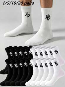 1/5/10/20 Paar Herrensocken, Buchstabenmuster lange Socken, hautfreundlich, dick und bequem, super tolle Socken, für den täglichen Gebrauch, antibakteriell, feuchtigkeitsableitend, Unisex, geeignet für Zuhause, Sport, Schulanfang - Verschiedenfarbig - Übersicht 22