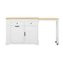 Kitchen Island On Wheels, Kitchen Island With Extendable Dining Corner, Waste Compartment And Drawers, Mobile Freestanding Kitchen Island, Ideal For Kitchen And Dining Room (White) - 白色+自然木材色 - 查看 12