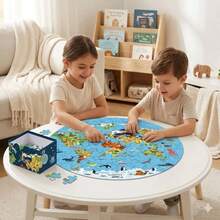 Round World Map Educational Puzzle For Kids 70 Pcs - Baby Blue - View 9