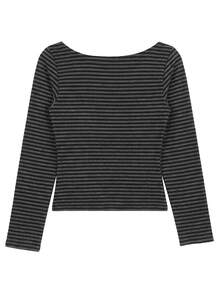 Striped Asymmetric Collar Slim Fit T-Shirt - Black and Gray - View 3