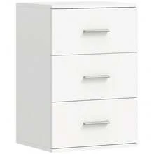 3-Drawer Nightstand, Bedroom Side Table, MDF, White - White - View 4