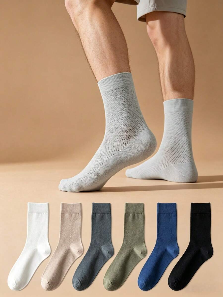 1/3/7 Pairs Men's Mid-Calf Socks, Thin Business Mid-Calf Socks, Mesh Breathable Moisture-Wicking/Anti-Odor Sports Socks, All-Season Versatile, Street Hip-Hop Style, Soft Breathable, High Elasticity Moisture-Wicking, Durable And Comfortable Fit; Suitable For Daily Streetwear, Street Photography, Outdoor Light Sports, Men's Casual Sports Socks, Ideal Gift For Men - Multicolor - View 1