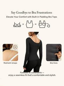 FLEXCHIC Backless Strapless Bra Top, Elastic Round Neck Slim Fit T-Shirt, Suitable For Outings, Perfect Choice For Valentine's Day - Black - View 7