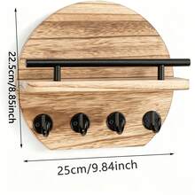 1件裝木製壁掛式鑰匙架，附層板與鑰匙掛鉤，圓形居家裝飾鑰匙收納架 - 彩色 - 查看 7