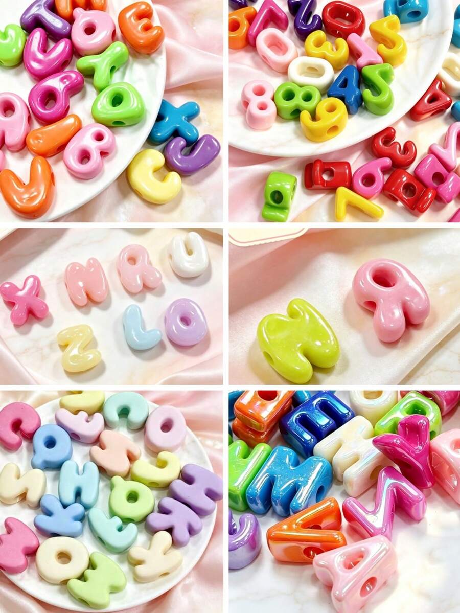 30/50pcs Acrylic Random A-Z Bold Letter And Number Beads, Mixed Color Loose Beads For Jewelry Making, DIY Friendship Bracelets, Necklaces, Bag Charms, Keychain Crafting, Personalized Gifts, Adult Handmade Materials - Multicolor - View 1